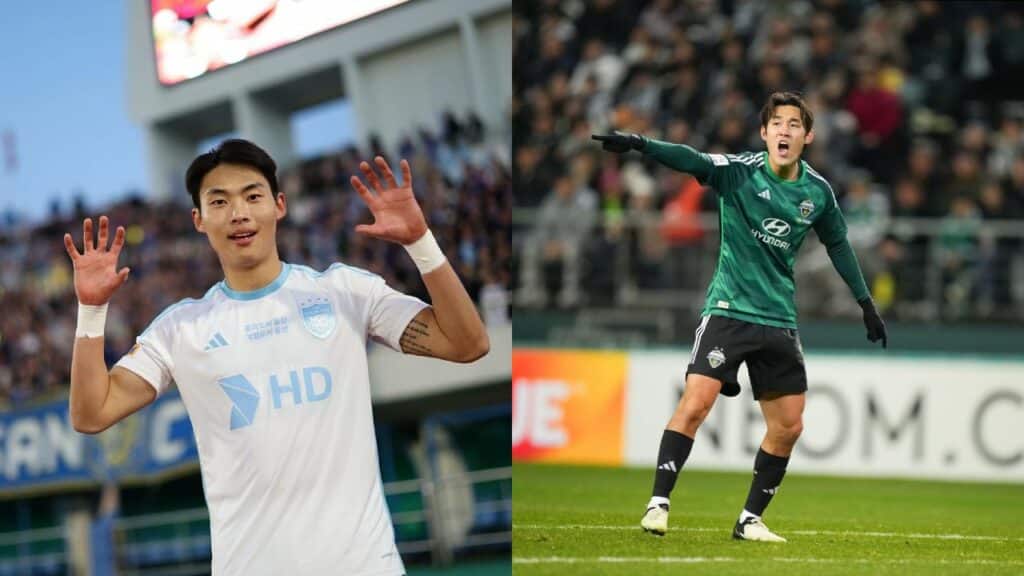 Ulsan HD (áo trắng) và Jeonbuk (áo xanh) có những kết quả trái ngược tại vòng 2 K-League 2024