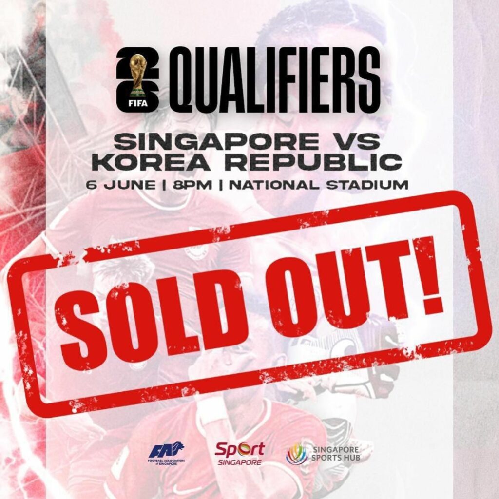 Toàn bộ vé cho trận đấu Singapore - Hàn Quốc đã được bán hết sạch.