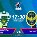 Jeonbuk Hyundai Motors đối đầu Incheon United, 17h30 ngày 21042026