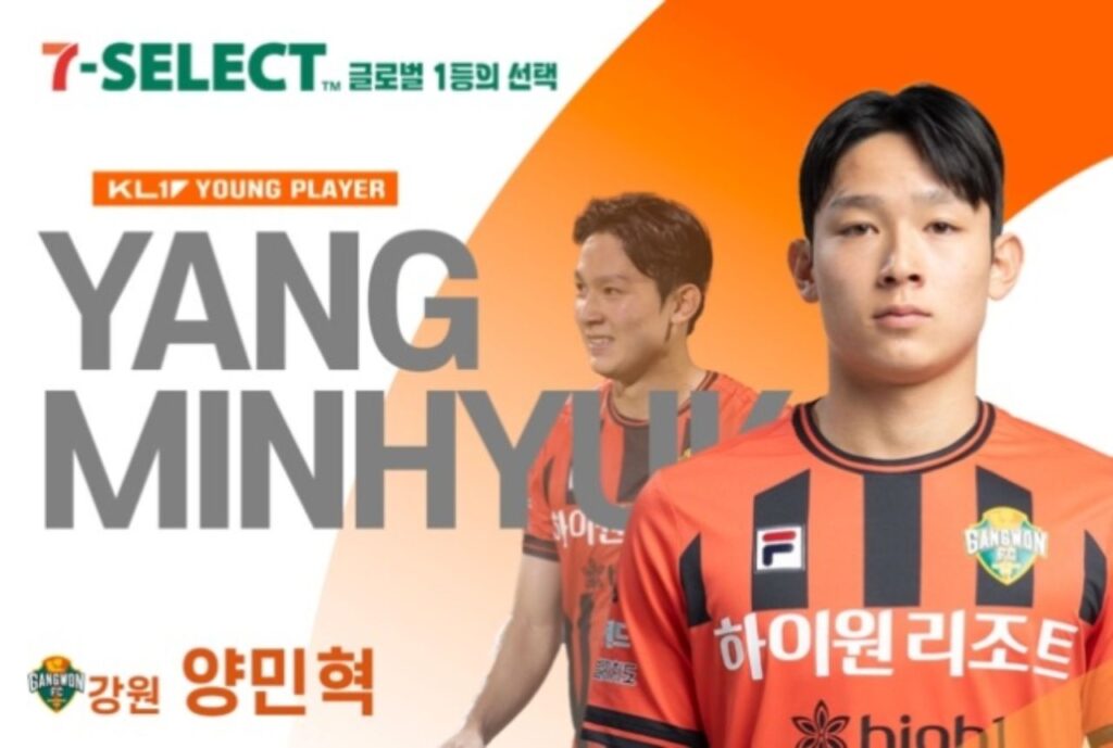 Yang Min-hyuk có lần thứ 4 liên tiếp là cầu thủ trẻ hay nhất tháng của K-League