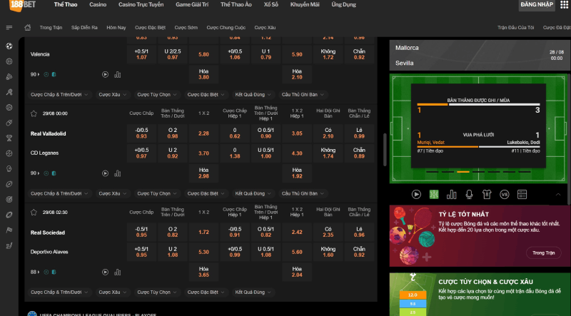 bảng cược tại 188BET