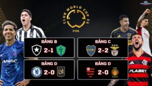 Botafogo 2-1 Seattle Sounders, Chelsea 2-0 LAFC, Boca Juniors 2-2 Benfica, Flamengo 2-0 ES Tunis