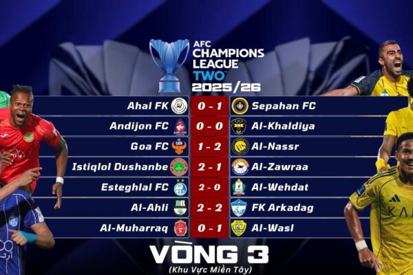 Kết Quả Lượt Trận Thứ Ba Vòng Bảng AFC Champions League Two 2025/26 Khu Vực Miền Tây