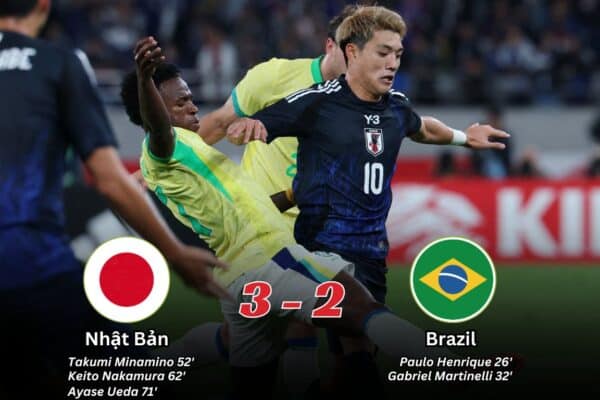 Kết Quả Trận Đấu Giao Hữu Quốc Tế: Nhật Bản 3-2 Brazil