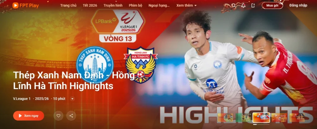 FPT Play là đơn vị sở hữu độc quyền phát sóng các trận đấu của V-League.