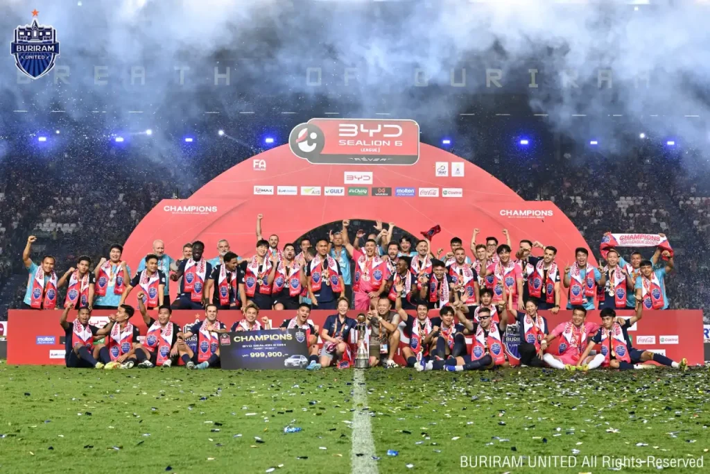CLB Buriram United đứng đầu bảng xếp hạng với 70 điểm, giành chức vô địch Thai League 2025/26. Ảnh: Buriram United
